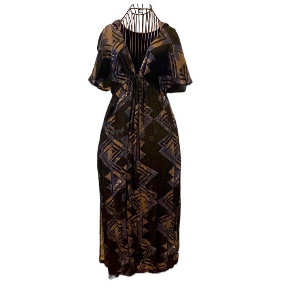 Free People Black, Blue, and Gray hooded maxi dress.